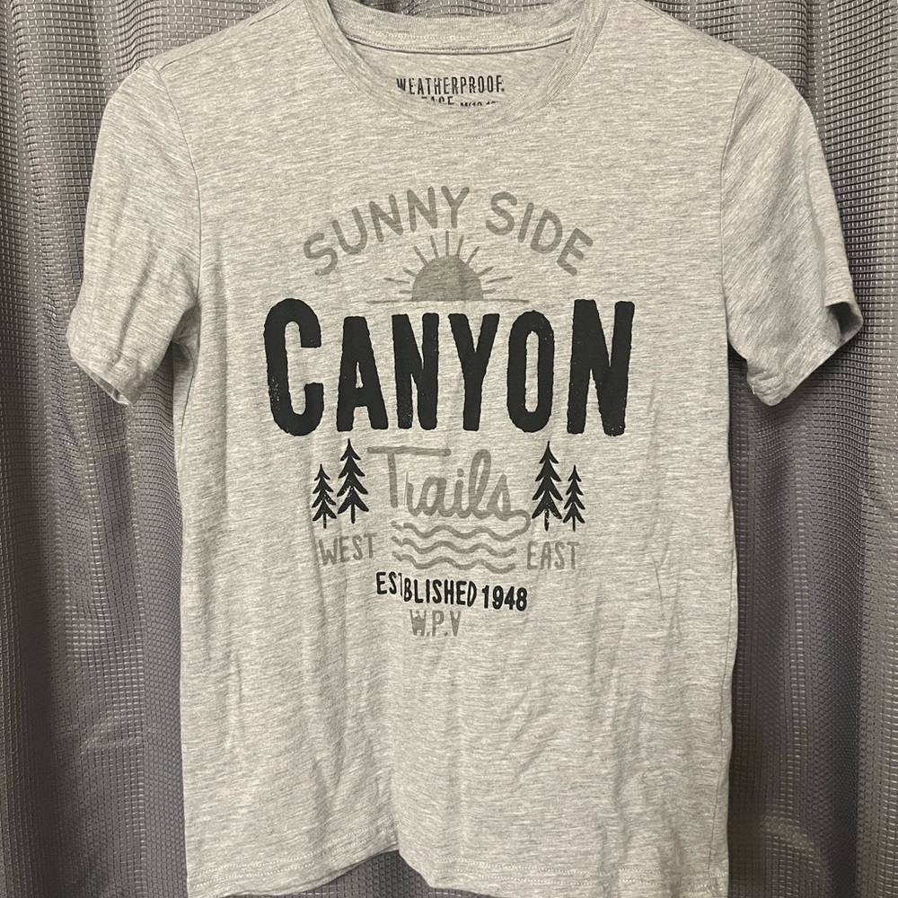 Weatherproof Gray Short Sleeve Tee with Graphic Design